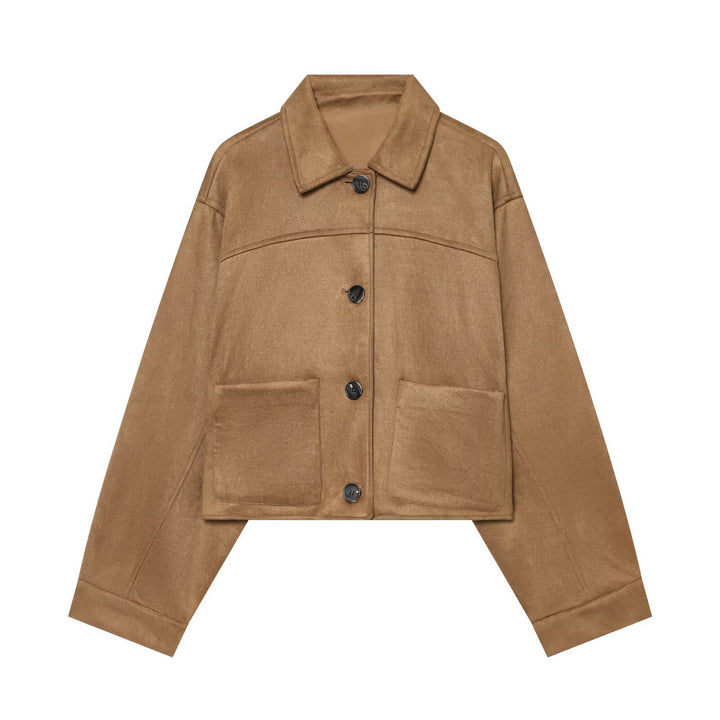 Damen Boxy‑Jacke in Veloursoptik mit aufgesetzten Taschen Echo Archiv