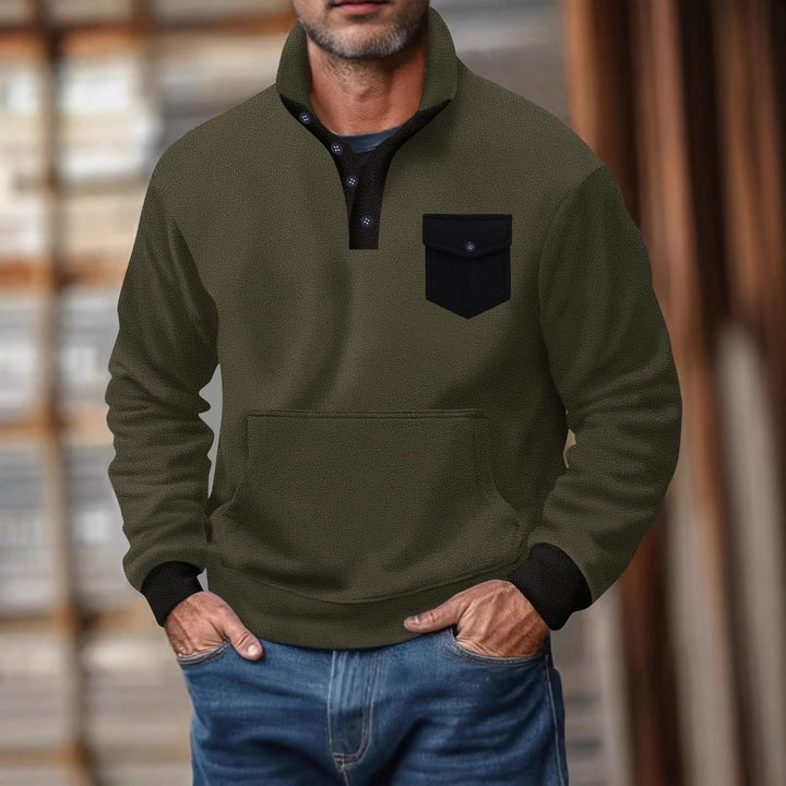 Herren Sweatshirt mit modischem Stehkragen und aufgesetzter Tasche Echoarchiv