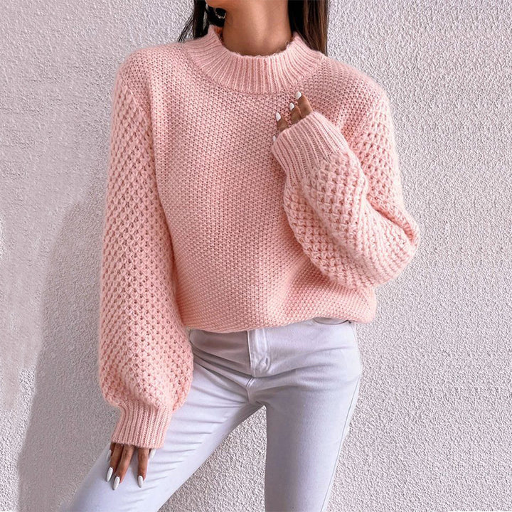 Damen Kurzgeschnitteter Grobstrick-Pullover mit Voluminösen Netzstruktur-Ärmeln und Stehkragen Echo Archiv