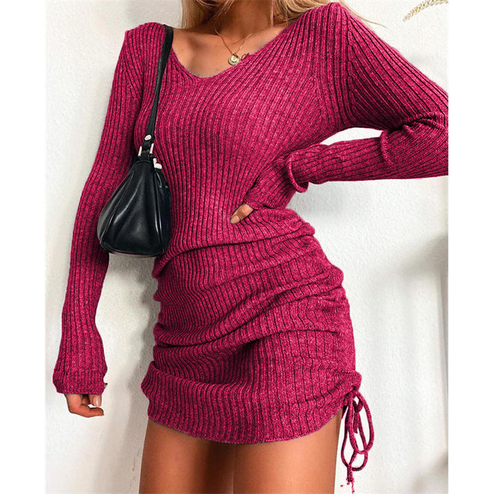 Damen Strick Mini-Kleid mit Raffung und V-Ausschnitt Echo Archiv