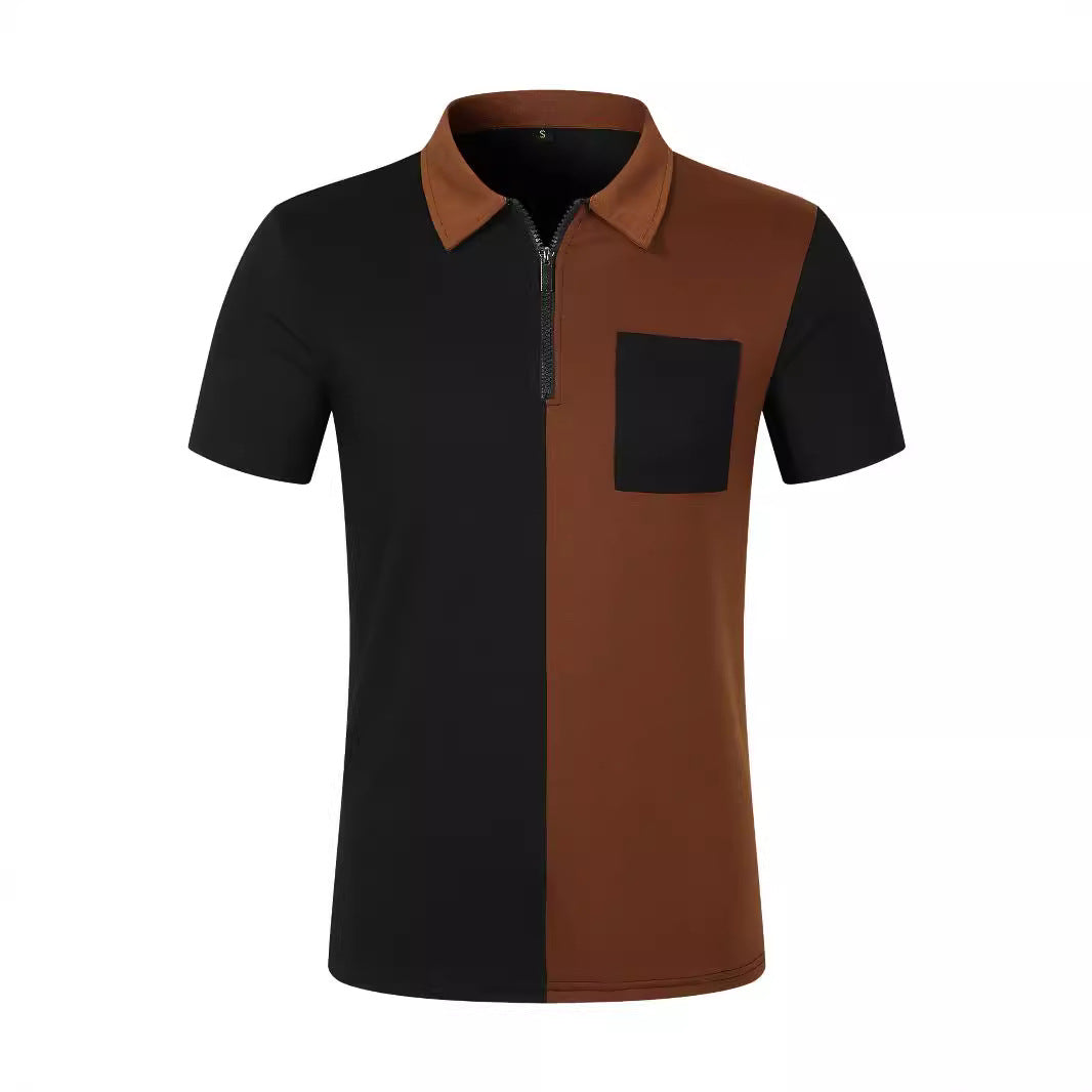 Herren modernes Kurzarmshirt mit Reißverschluss und kontrastierenden Farbschnitten Echoarchiv