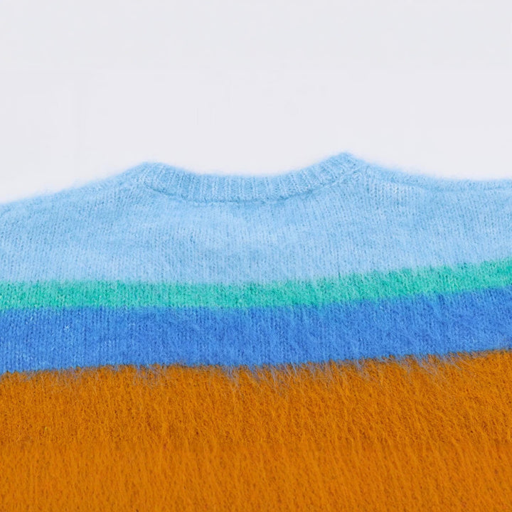 Damen Oversize Mohair‑Look Streifenpullover mit Rundhalsausschnitt Echoarchiv