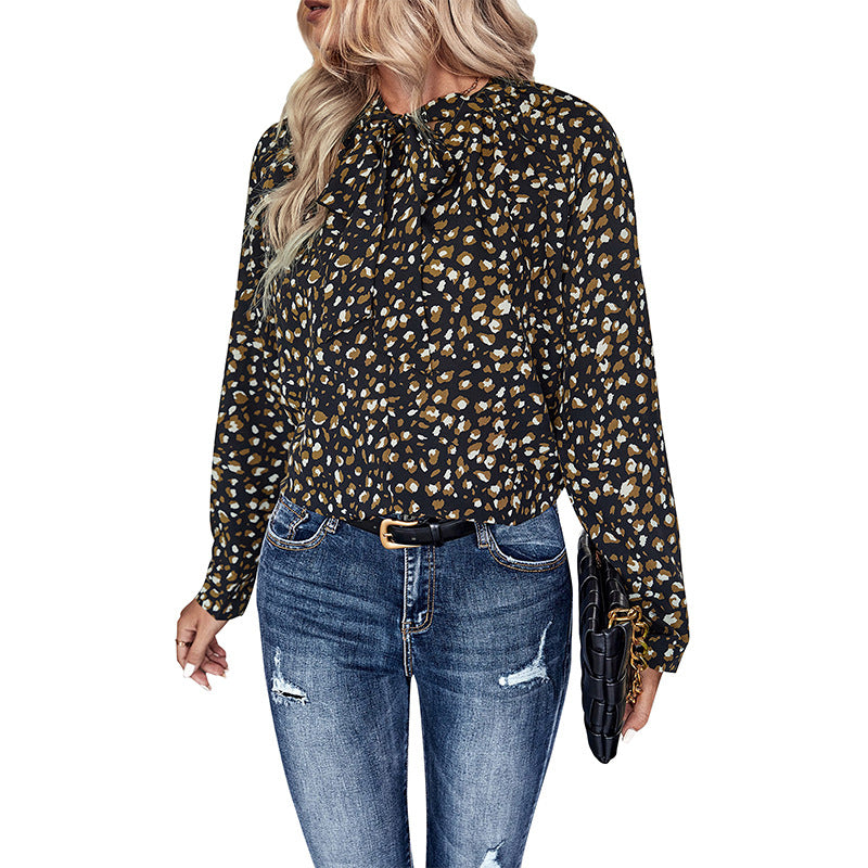 Damen Leichte Viskose-Bluse mit Rundhalsausschnitt, langen Ärmeln und abstraktem Print Echoarchiv