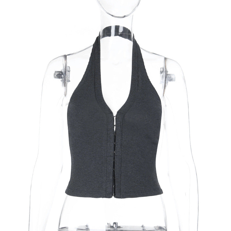 Damen Crop-Top mit tiefem V-Ausschnitt und elegantem Reißverschluss Echo Archiv