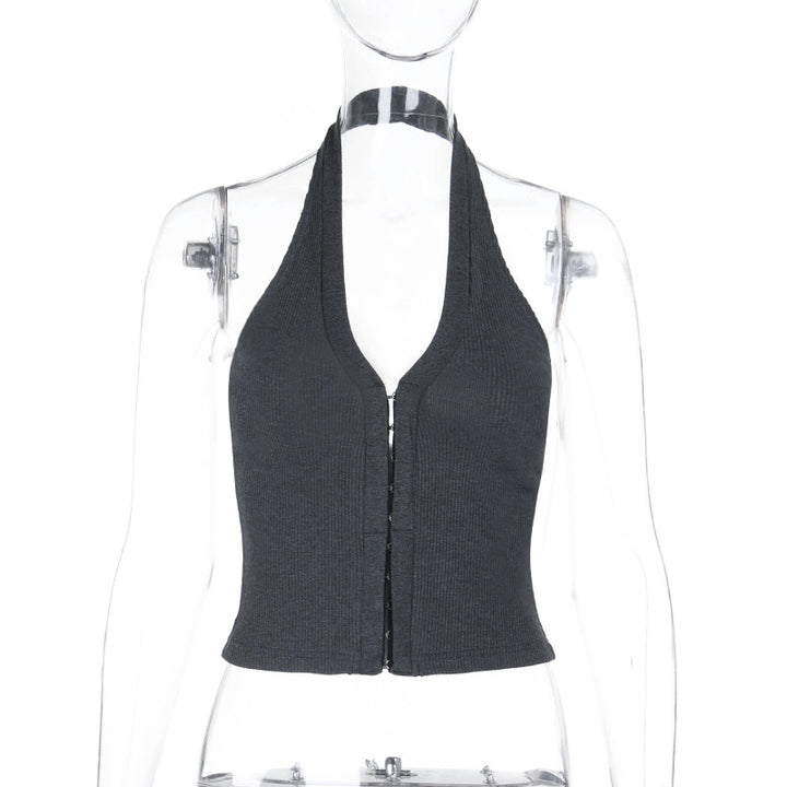 Damen Crop-Top mit tiefem V-Ausschnitt und elegantem Reißverschluss Echo Archiv