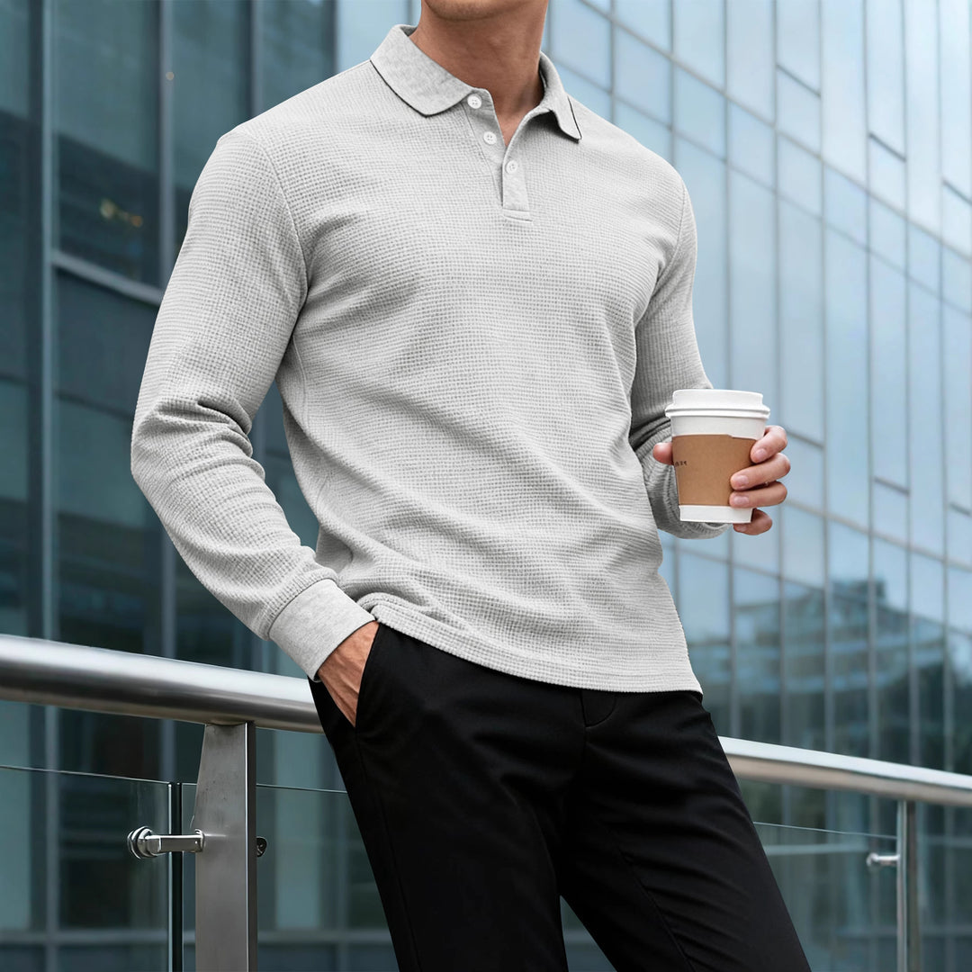 Herren Langarm Polo-Shirt mit strukturiertem Design Echoarchiv