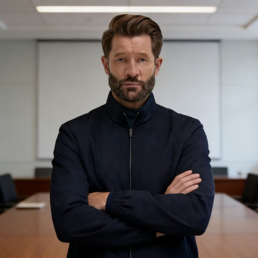 Herren Leichte Zip-Übergangsjacke mit Stehkragen und minimalen Nähten Echoarchiv