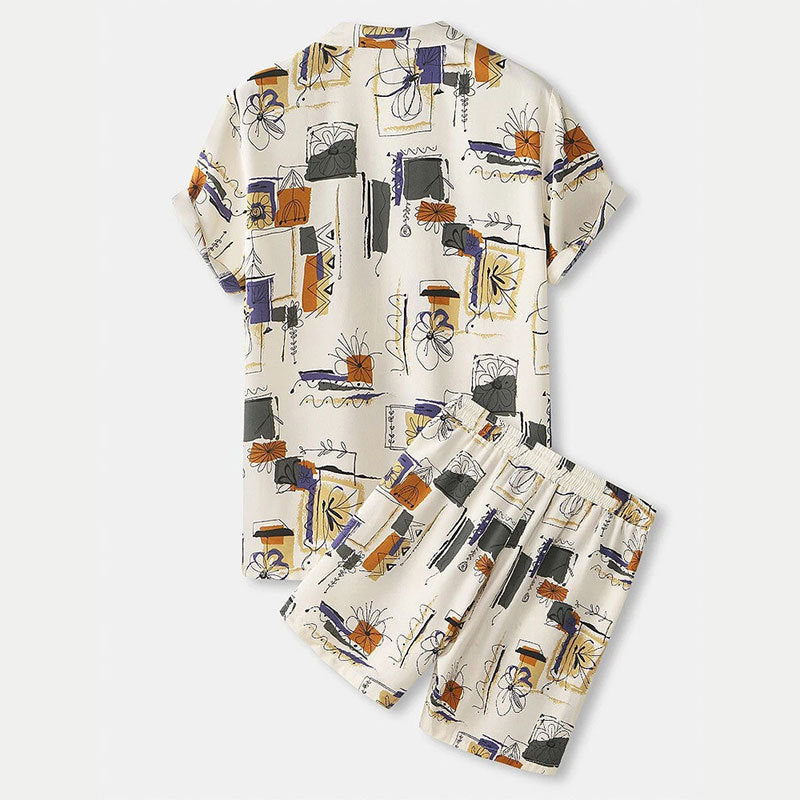 Damen modisches Kurzarm-Set mit floralem Muster Echoarchiv