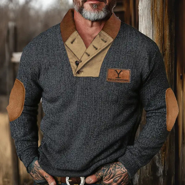 Herren modischer Pullover mit Kontrastkragen und Ellbogenpatches Echoarchiv
