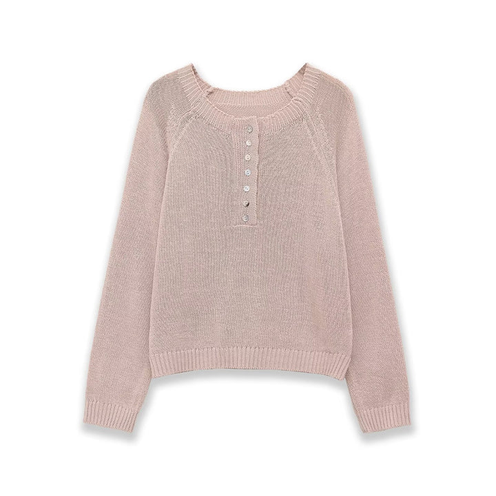 Damen Leichter Feinstrick-Pullover mit Henley-Knopfleiste Echo Archiv
