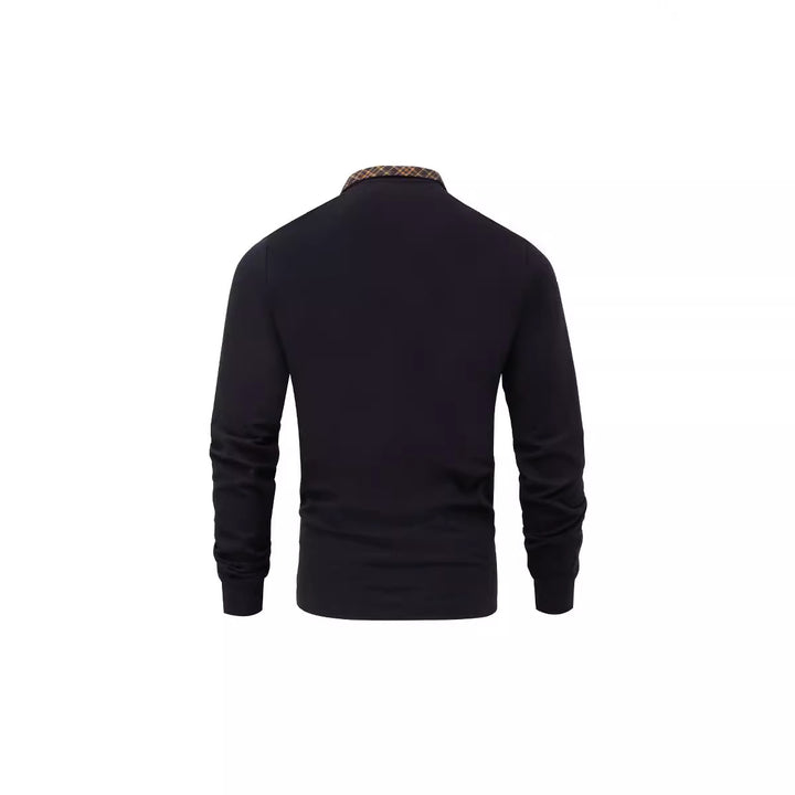 Herren Langarm-Halbzip-Pullover mit Stehkragen und kariertem Innenkragen – Marzano