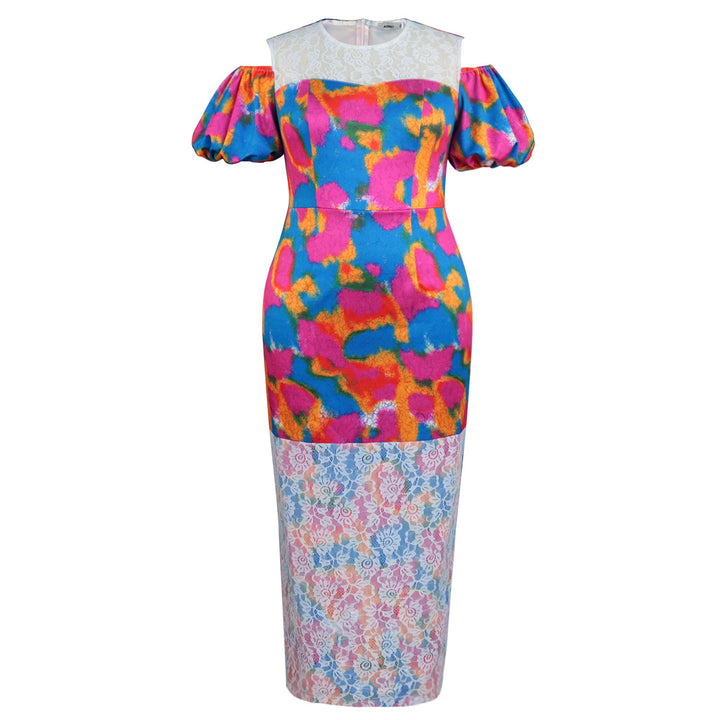 Damen Maxikleid mit voluminösen Puffärmeln und floralem Spitzenbesatz Echo Archiv