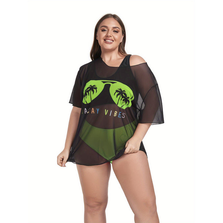 Damen Netz-Strandkleid mit lässigem Aufdruck Echo Archiv