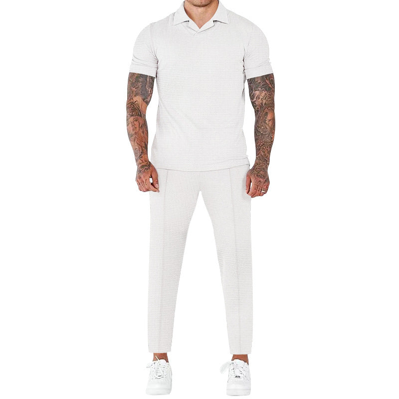 Herren elegantes Kurzarm-Hemd- und Hose-Set mit strukturiertem Design und komfortabler Passform Echoarchiv