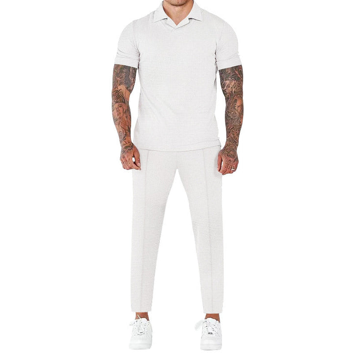 Herren elegantes Kurzarm-Hemd- und Hose-Set mit strukturiertem Design und komfortabler Passform Echoarchiv