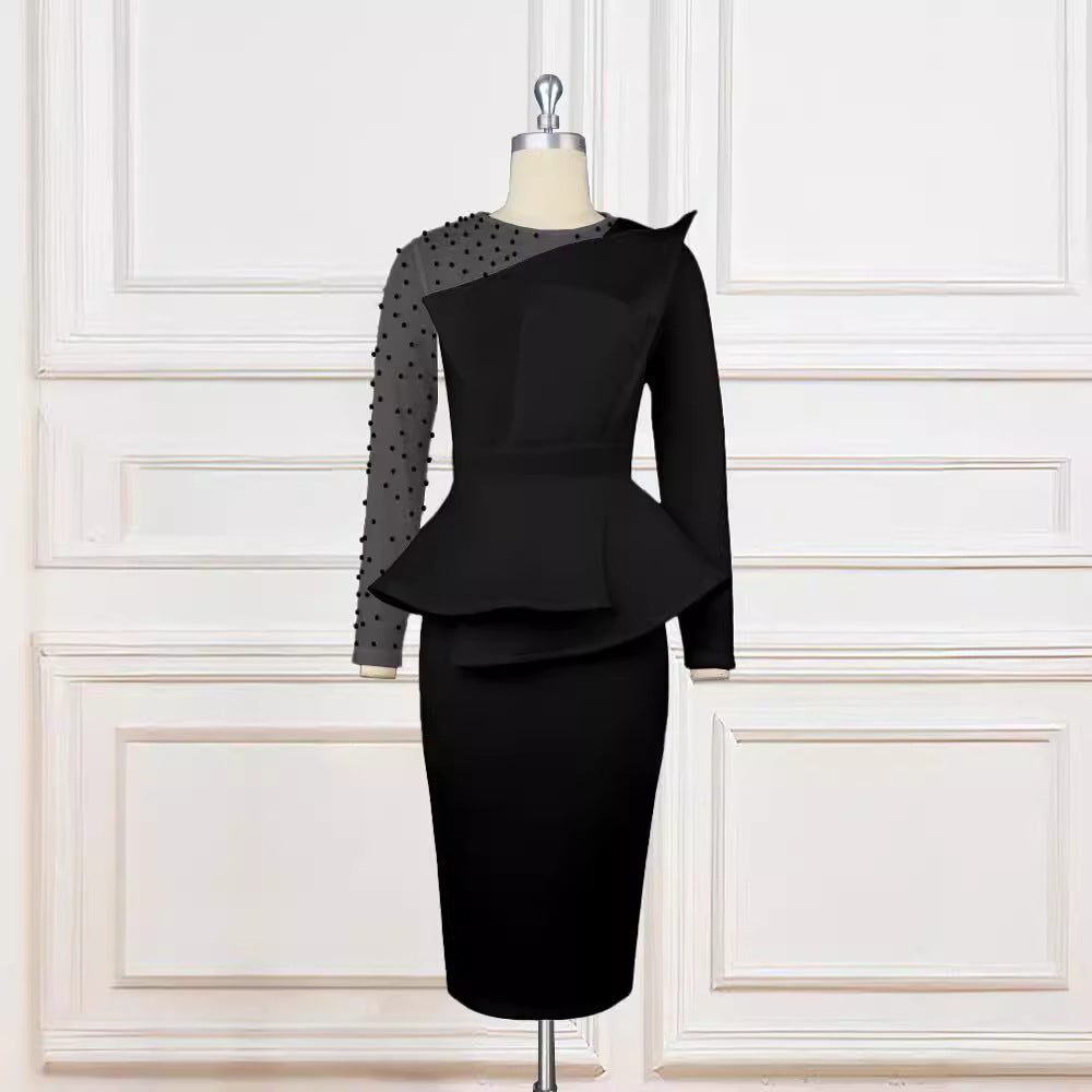 Damen Etuikleid mit transparenten Puffärmeln und dekorativem Peplum Echo Archiv