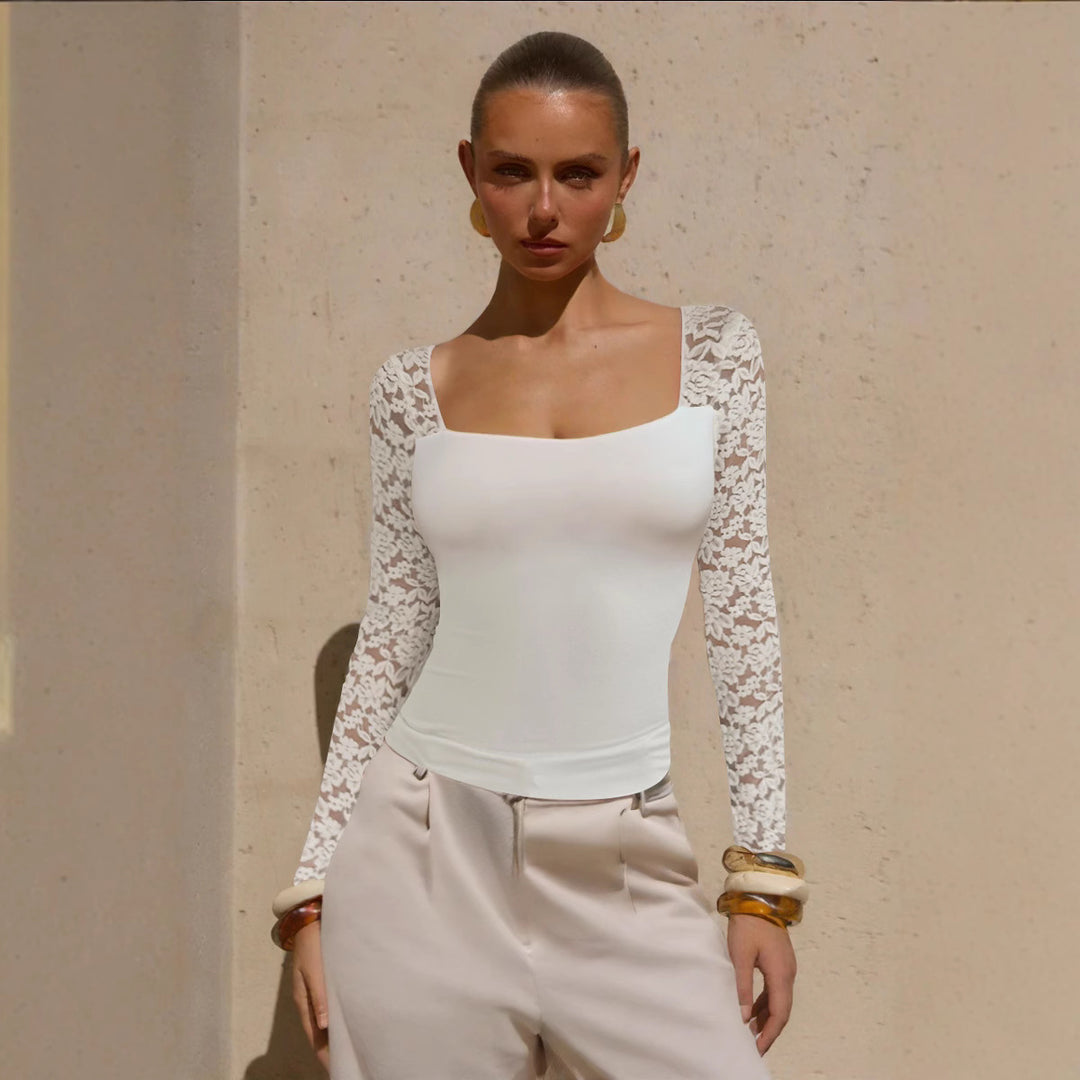 Damen Elegantes Oberteil mit Spitzenärmeln Echo Archiv