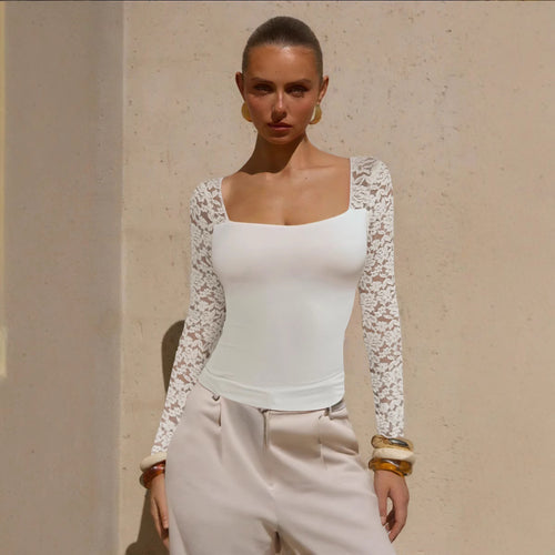 Damen Elegantes Oberteil mit Spitzenärmeln Echo Archiv