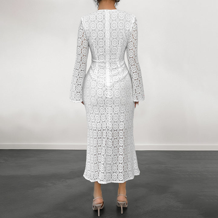 Damen Midikleid aus gehäkelter Spitze mit Trompetenärmeln Echoarchiv