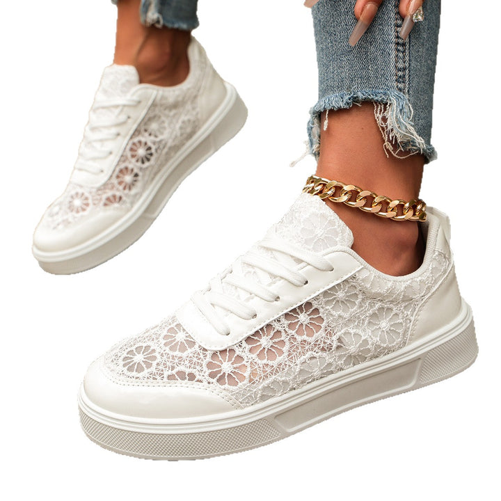 Damen zarte Spitzen-Plateau-Sneaker mit floralem Häkelmuster Echoarchiv