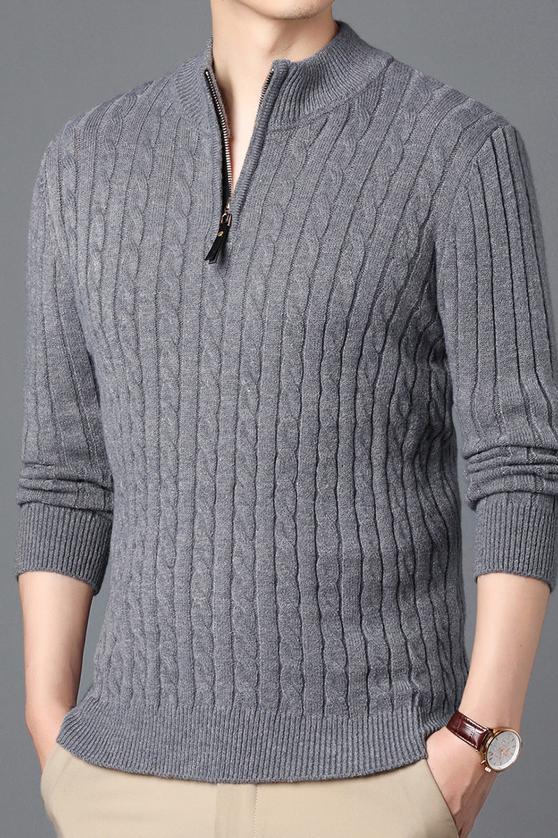 Herren Hochwertiger Strickpullover mit modernem Zipper und Detailstruktur Echoarchiv
