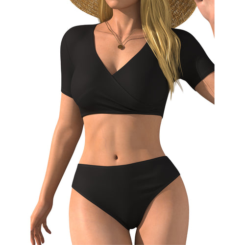 Damen Bikini-Oberteil mit Wickelschnitt und kurzen Ärmeln Echo Archiv