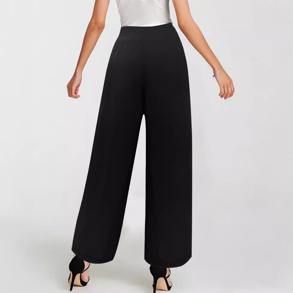 Damen Weite Leinenoptik‑Palazzohose mit hohem Smokbund, Kordelzug und Seitentaschen – Avélisse