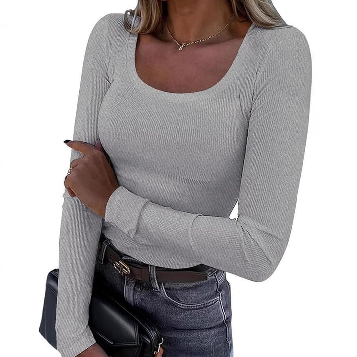 Damen Figurnahes geripptes Longsleeve mit weitem Quadratausschnitt und Stretch-Material Echo Archiv