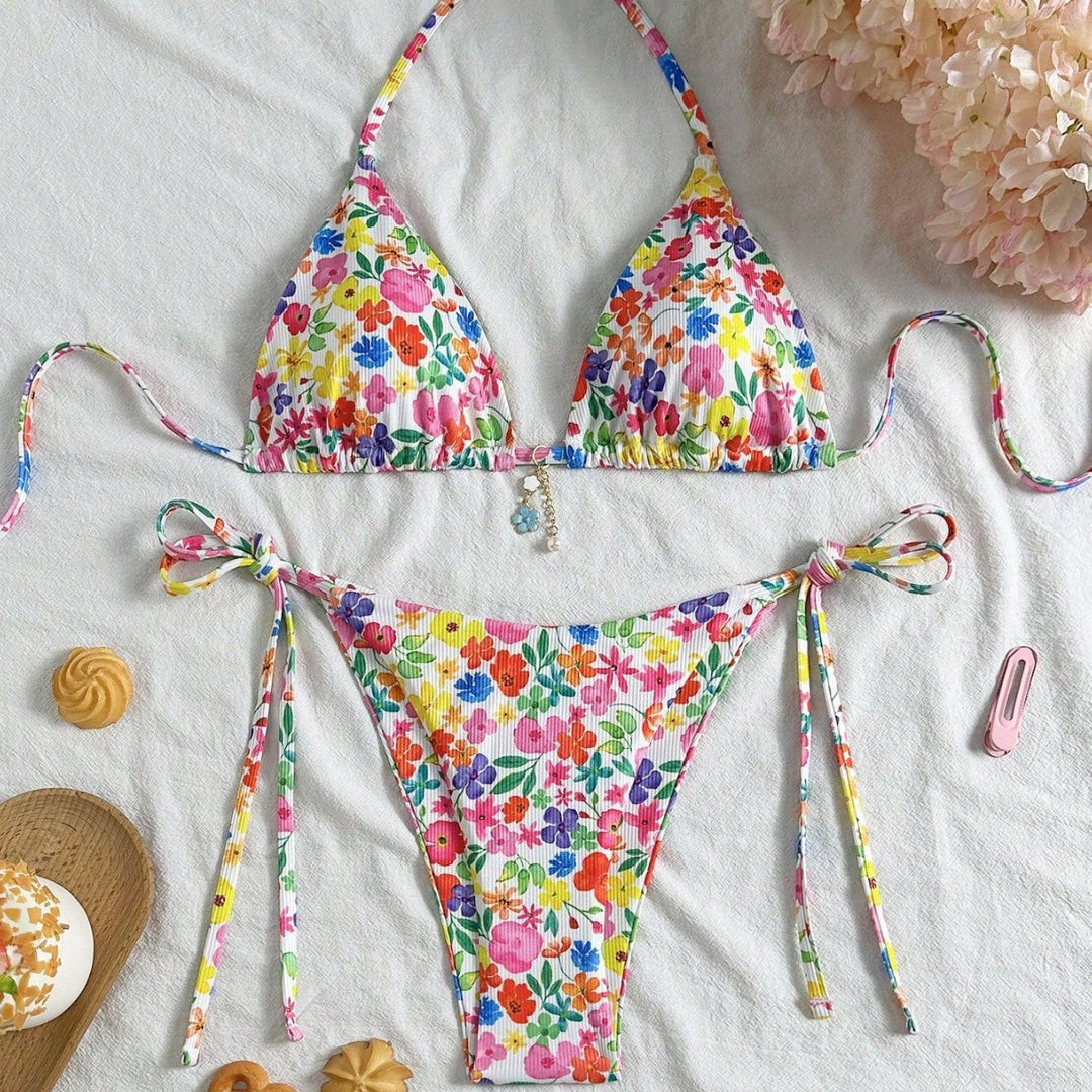 Damen Triangel-Bikini mit buntem Blumendesign Echo Archiv