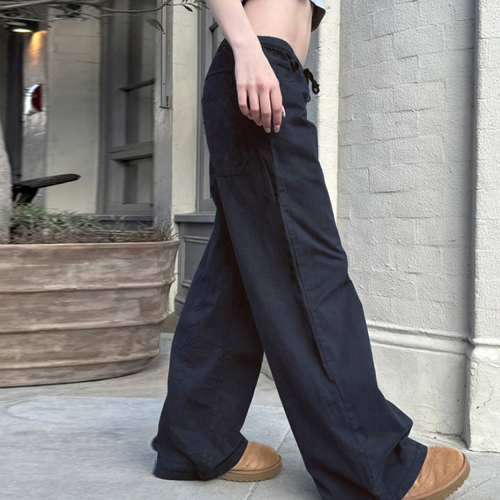Damen Weite Baumwoll-Hose mit Elastikbund, Tunnelzug und Eingrifftaschen Echo Archiv