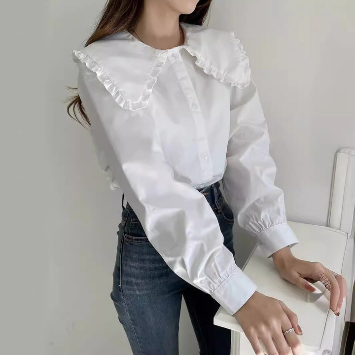 Damen Bluse mit übergroßem Rüschenkragen und fein gearbeitetem Tailoring Echoarchiv