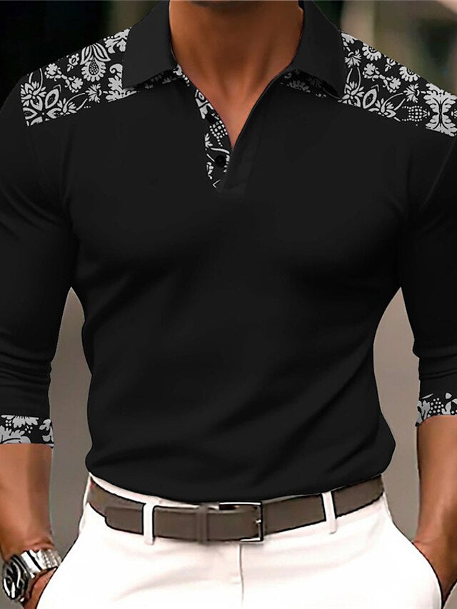 Herren Langarmshirt mit kreativem Wolf-Design und Baum-Muster Echoarchiv