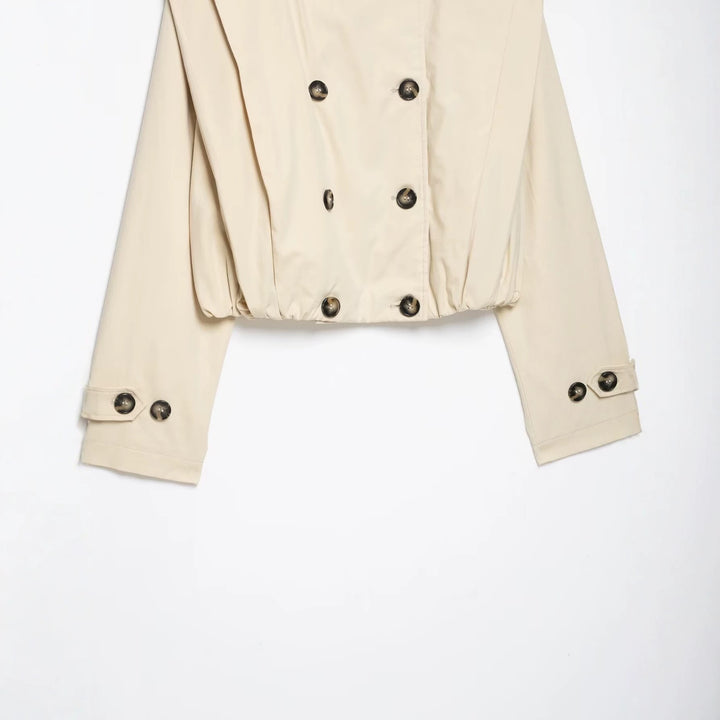 Damen Cropped Trenchjacke im Cape-Look mit doppelreihiger Knopfleiste und hohem Stehkragen Echoarchiv