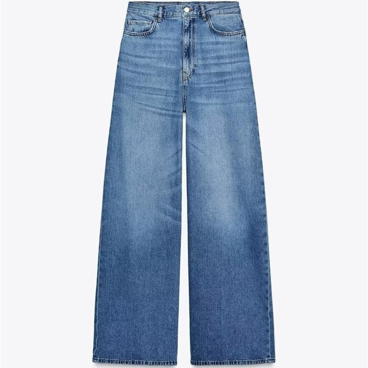 Damen luftige und strukturierte Bluse mit Balloonärmeln und weiten Jeans Echo Archiv