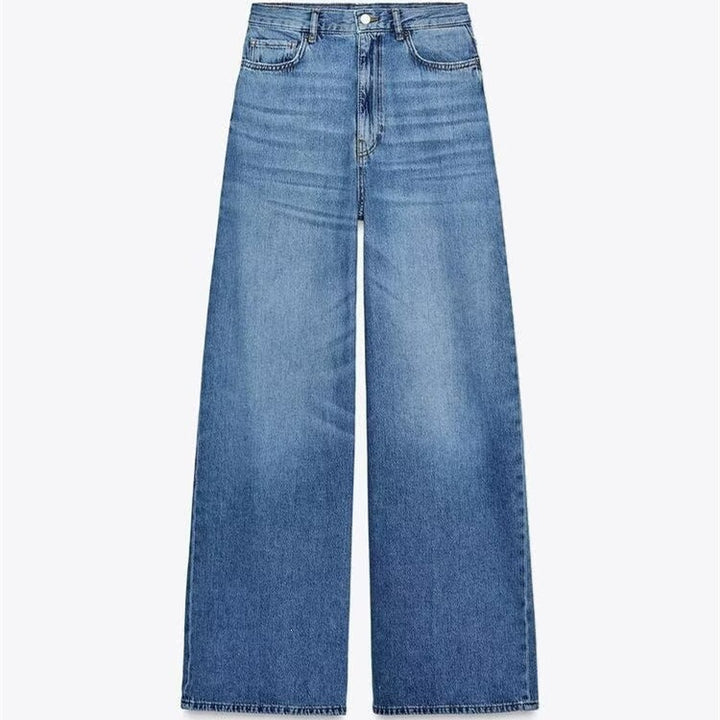 Damen luftige und strukturierte Bluse mit Balloonärmeln und weiten Jeans Echo Archiv