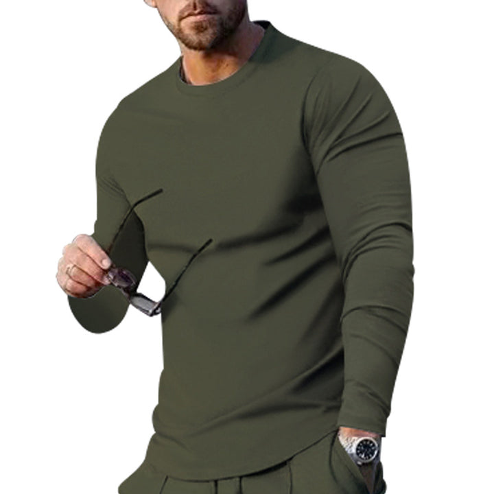 Herren nan schmal geschnittenes Langarmshirt mit Rundhalsausschnitt elastischem Baumwollstretch und verlängertem Saum Echo Archiv