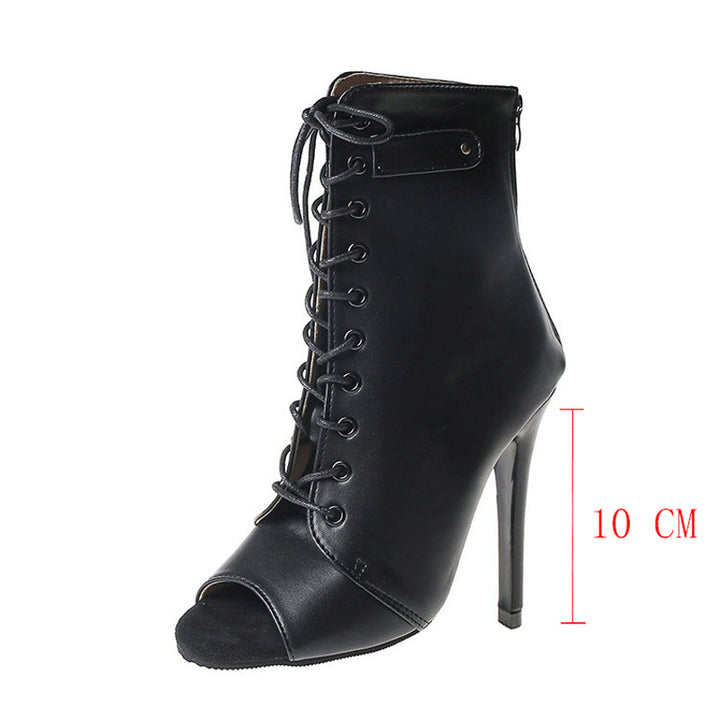 Damen Elegante Schnür-Ankleboots mit offenem Zehenbereich und schlankem Stilettoabsatz – Varelle