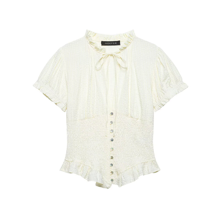 Damen Rüschenbluse mit geschlitztem Kragen und Knopfdetails Echo Archiv