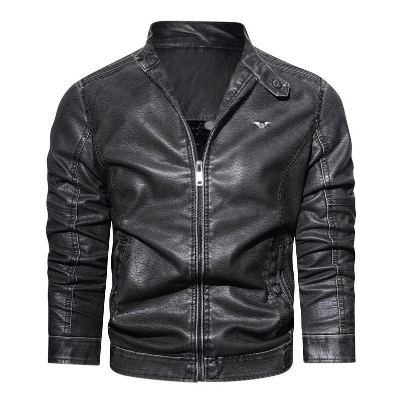 Herren Kunstleder-Bikerblouson mit strukturiertem Finish, gesteppter Ärmelpartie und Stehkragen – Taviero
