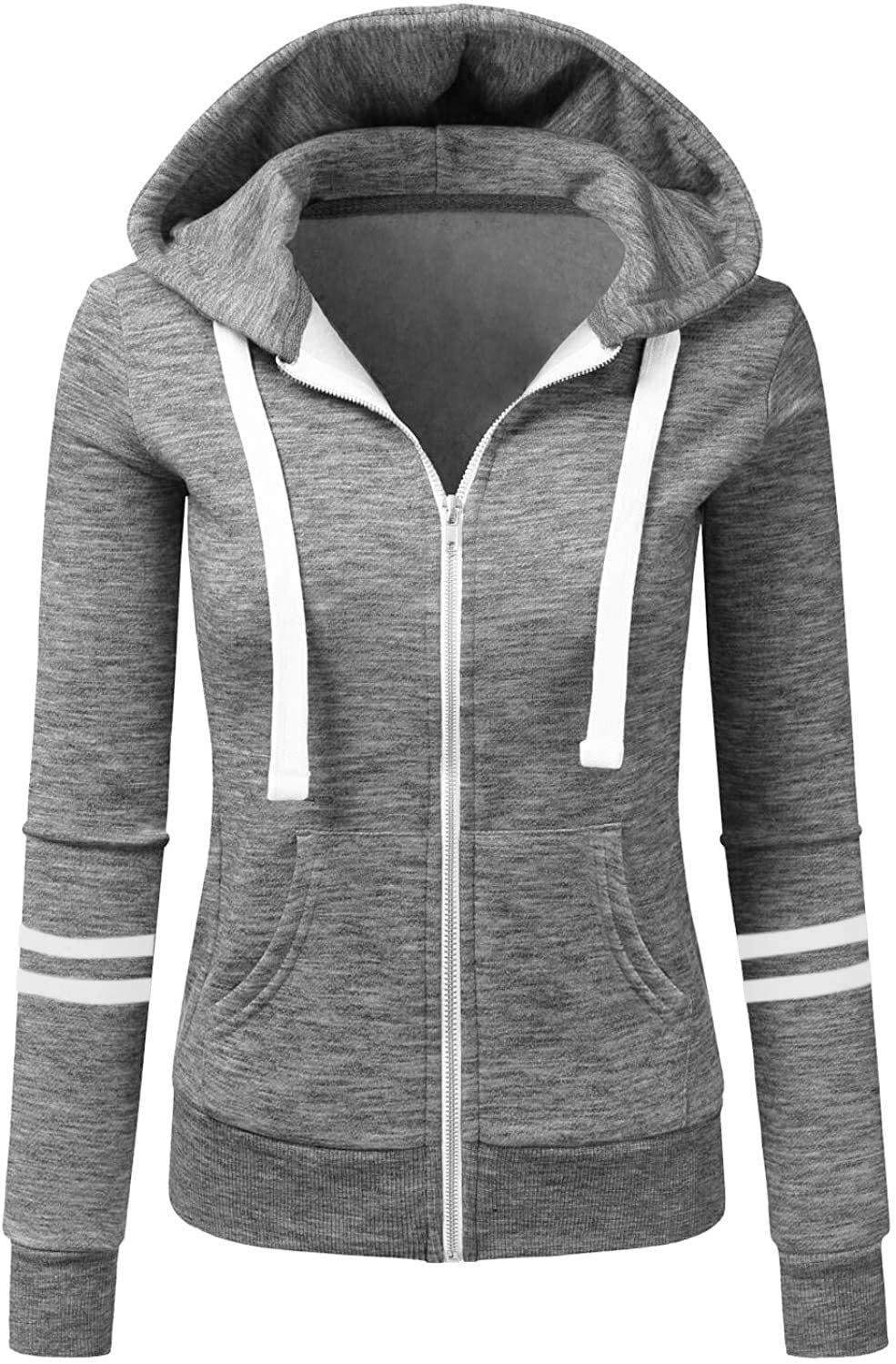 Damen Kapuzenjacke mit Reißverschluss, Kängurutasche und Kontraststreifen Echo Archiv