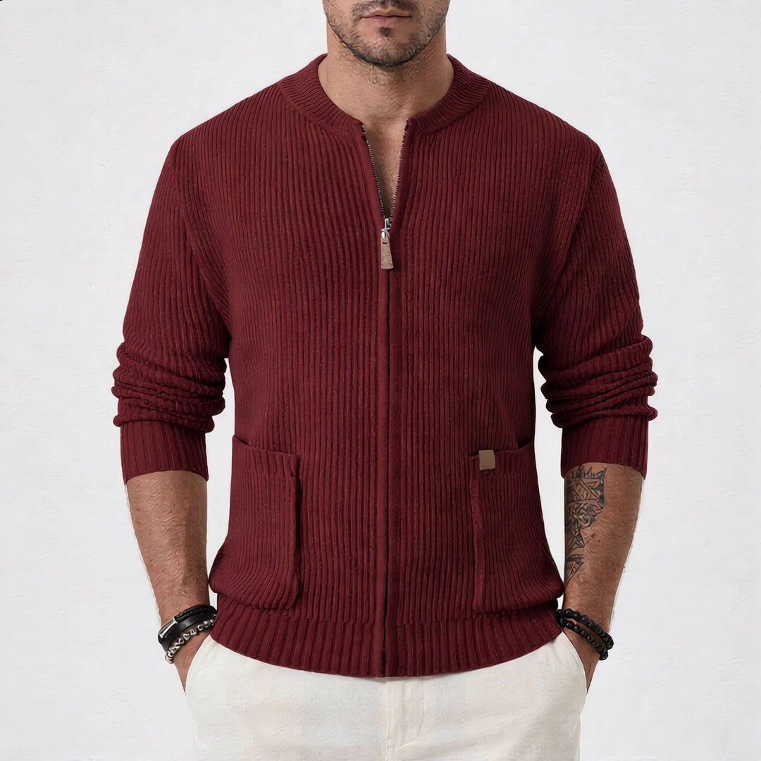 Herren Gerippte Strickjacke mit Frontreißverschluss und aufgesetzten Taschen Echo Archiv