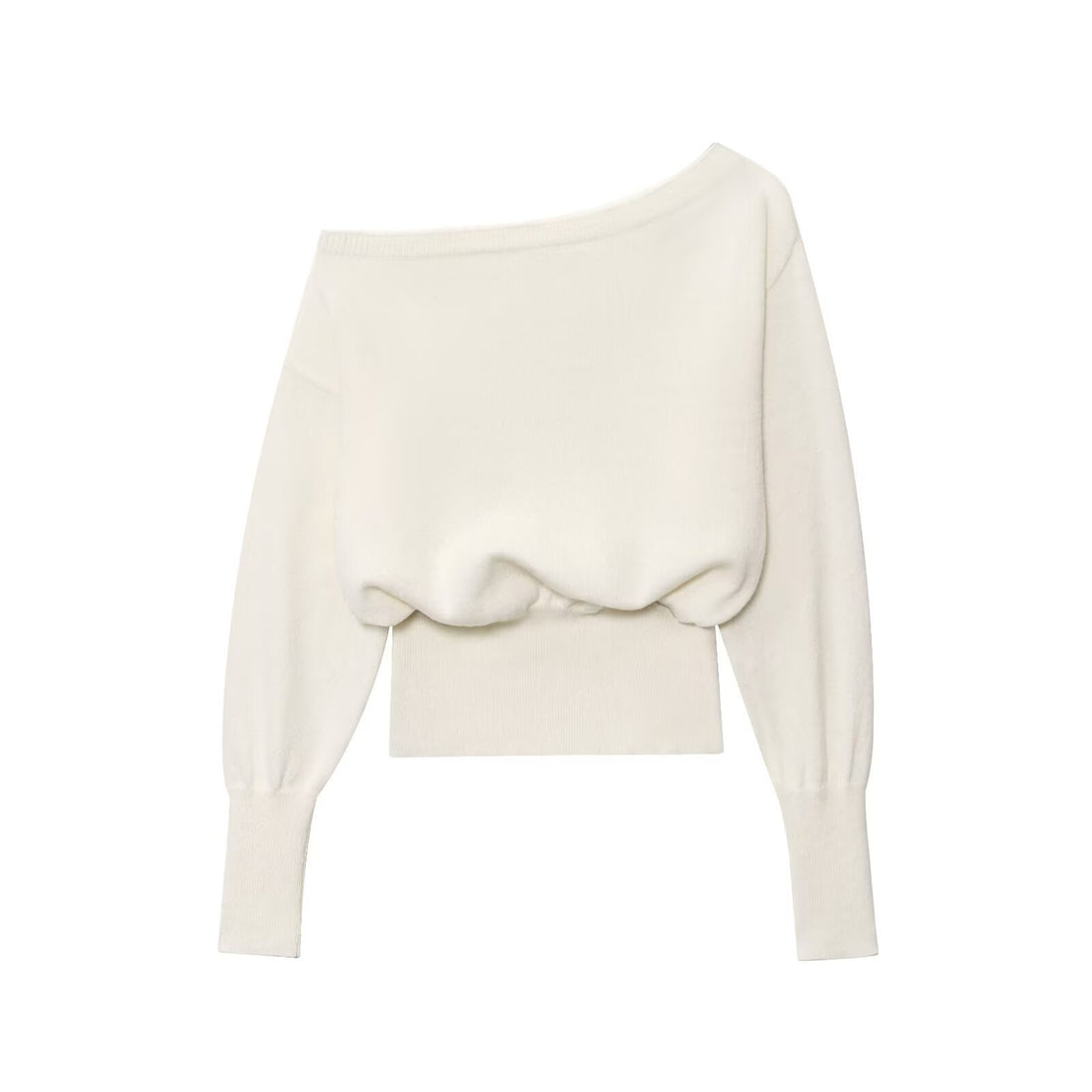 Damen Oversized Off-Shoulder-Cropped-Pullover mit Ballonärmeln Echoarchiv