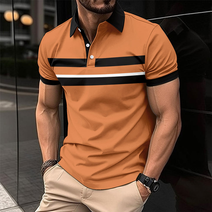 Herren Poloshirt mit modernem Kontraststreifen und atmungsaktiver Struktur Echoarchiv