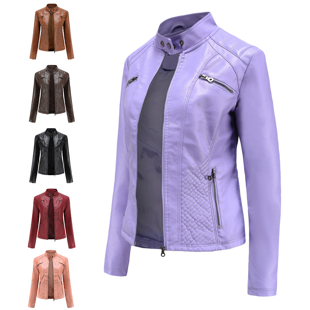 Damen nan taillierte Bikerjacke aus Kunstleder mit Stepppaneelen und Stehkragen Echo Archiv