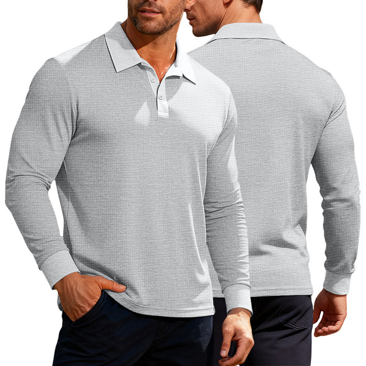 Herren nan Langarm-Poloshirt aus Waffelstrick mit schmaler Passform verdeckter Knopfleiste und Hemdkragen Echo Archiv