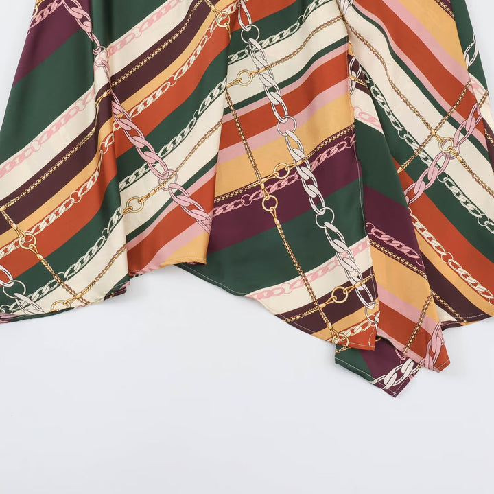 Damen Asymmetrischer Midirock mit Ketten‑Print und fließender Satin‑Optik Echoarchiv