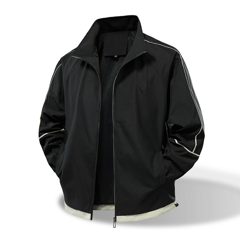 Herren Leichte Windbreaker‑Übergangsjacke mit Stehkragen, Mesh‑Futter & Kontrastpaspel Echoarchiv