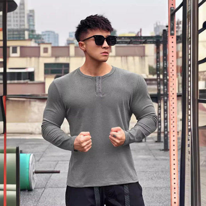 Herren stylisches Langarmshirt mit modernem Knopfverschluss Echoarchiv