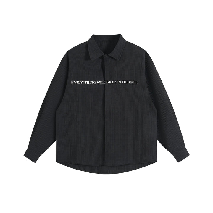 Unisex Oversize Textur-Hemdjacke mit verdeckter Knopfleiste und Statement-Stickerei Echoarchiv