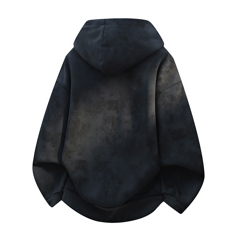 Unisex overgroße Hoodie im stonewashed Look mit Kängurutasche, Metallnieten und geripptem Saum – Auréline